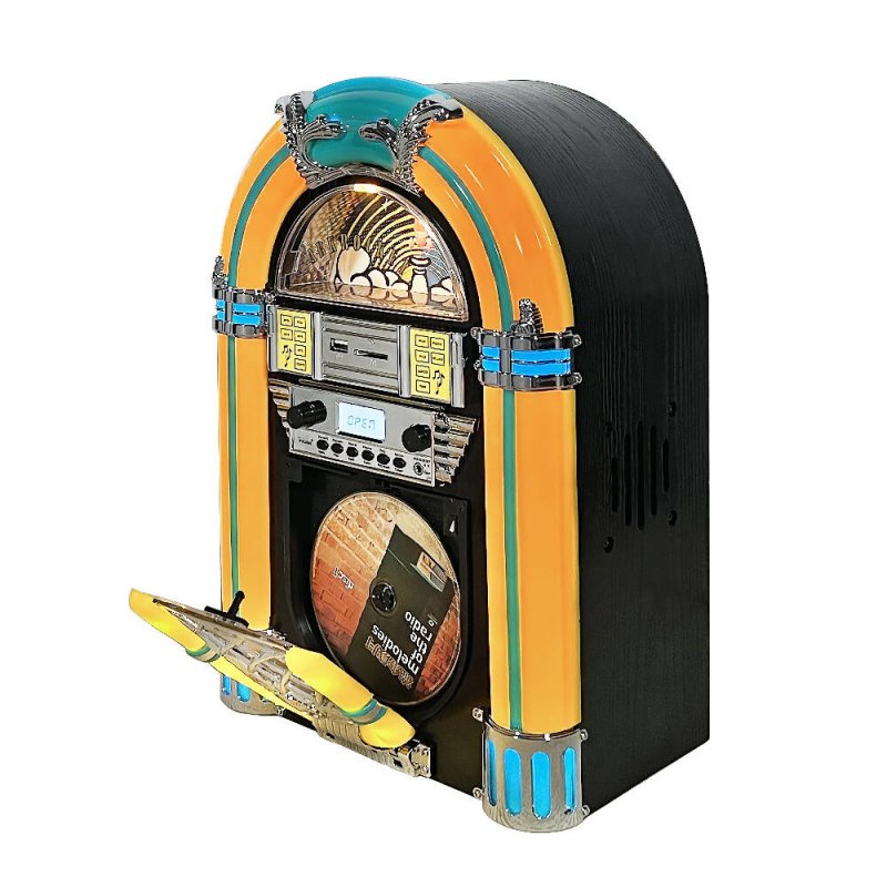 Arkrocket Athena Mini Jukebox/Tabletop CD Player/Bluetooth Speaker/Radio/USB and SD Card Player with Retro LED Lighting System - CD Player - British D'sire