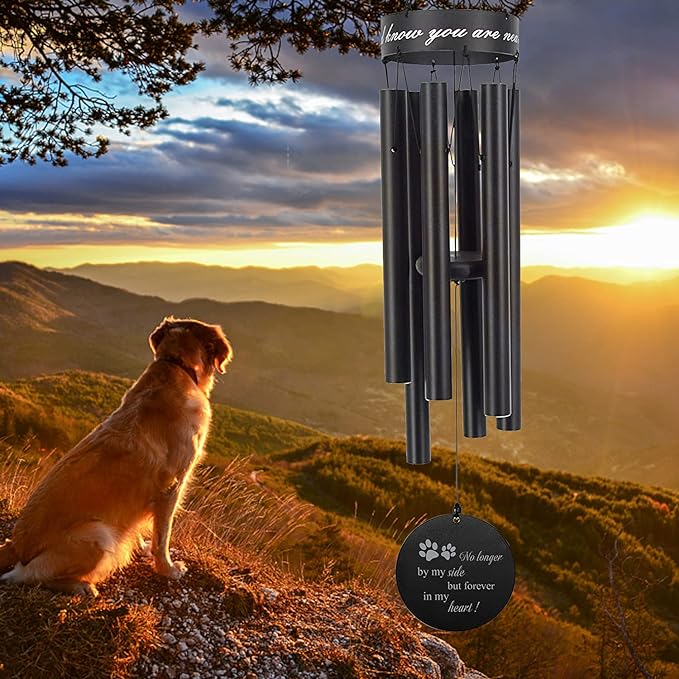 Astarin Pet Memorial Wind Chime, 30 Inches Paw Print Pet Remembrance Gift to Honor and Remember a Dog, Cat, or Other Pet, Premium Metal Wind Chime, Black - British D'sire