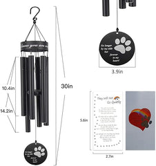 Astarin Pet Memorial Wind Chime, 30 Inches Paw Print Pet Remembrance Gift to Honor and Remember a Dog, Cat, or Other Pet, Premium Metal Wind Chime, Black - British D'sire