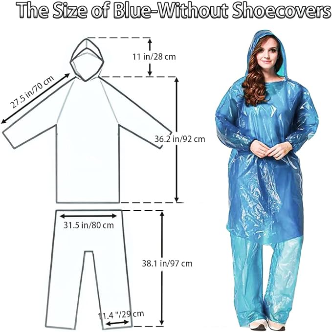 AuRiver 3 Sets Disposable Rain Ponchos with Pants, Waterproof Ponchos Adults, Light Weight Rain with Hood Women Men, Thickened Rain Poncho with Pants - British D'sire