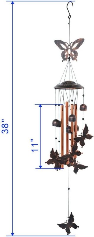 BlessedLand Butterfly Wind Chime-4 Hollow Aluminum Tubes -5 Wind Bells 7 Butterflies-Wind Chime with S Hook for Indoor and Outdoor - British D'sire