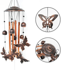 BlessedLand Butterfly Wind Chime-4 Hollow Aluminum Tubes -5 Wind Bells 7 Butterflies-Wind Chime with S Hook for Indoor and Outdoor - British D'sire