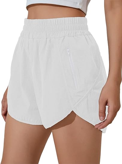 Women'S Running Shorts Elastic High Waisted Shorts Pocket Sporty Workout  Shorts Quick Dry Athletic Shorts Pants - British D'sire