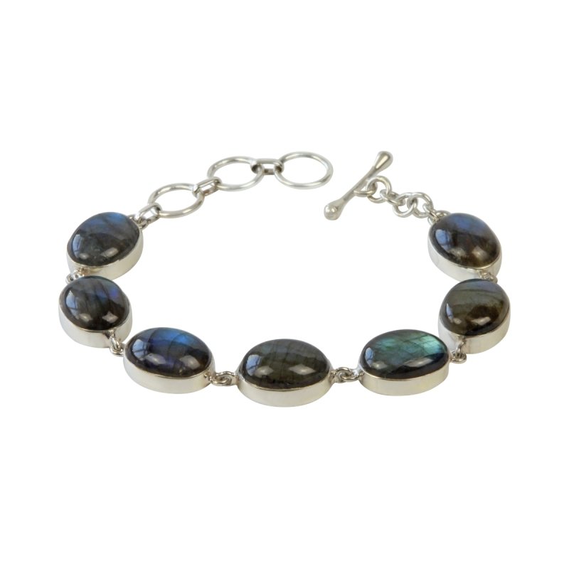 Bracelet with 7 Oval shaped Colourful Labradorite Stones elegantly hand-cast in Sterling Silver - Bracelets & Bangles - British D'sire