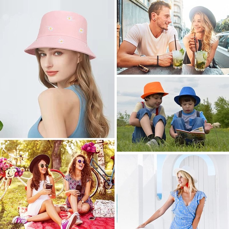 Bucket Hats Women - Ladies Bucket Sun Hat Daisy Embroidery Summer Fisherman Hat Reversible Bucket Hat Foldable Fisherman Hat for Teens Girls - Womens Headwear - British D'sire