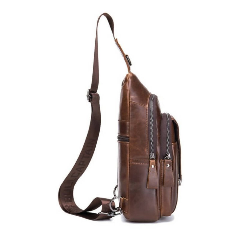 BULL CAPTAIN 110 Men Leather Shoulder Bag Cowhide Leather Multi-Function Chest Bag(Brown) - Shoulder Bag - British D'sire