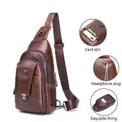 BULL CAPTAIN 110 Men Leather Shoulder Bag Cowhide Leather Multi-Function Chest Bag(Brown) - Shoulder Bag - British D'sire