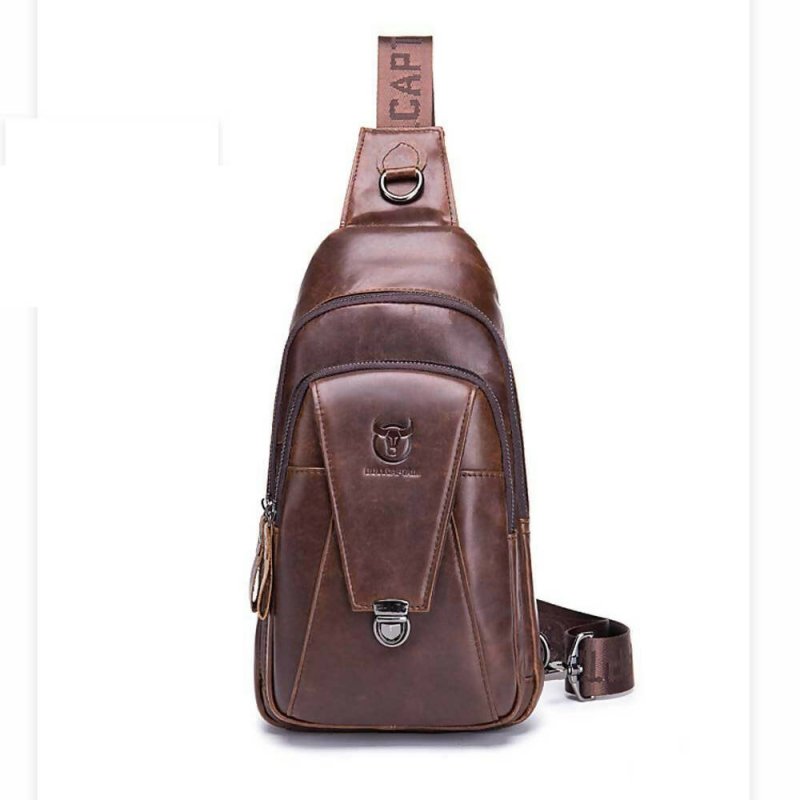 BULL CAPTAIN 110 Men Leather Shoulder Bag Cowhide Leather Multi-Function Chest Bag(Brown) - Shoulder Bag - British D'sire