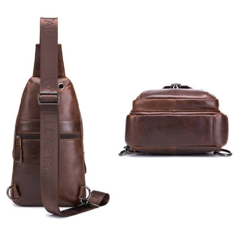 BULL CAPTAIN 110 Men Leather Shoulder Bag Cowhide Leather Multi-Function Chest Bag(Brown) - Shoulder Bag - British D'sire