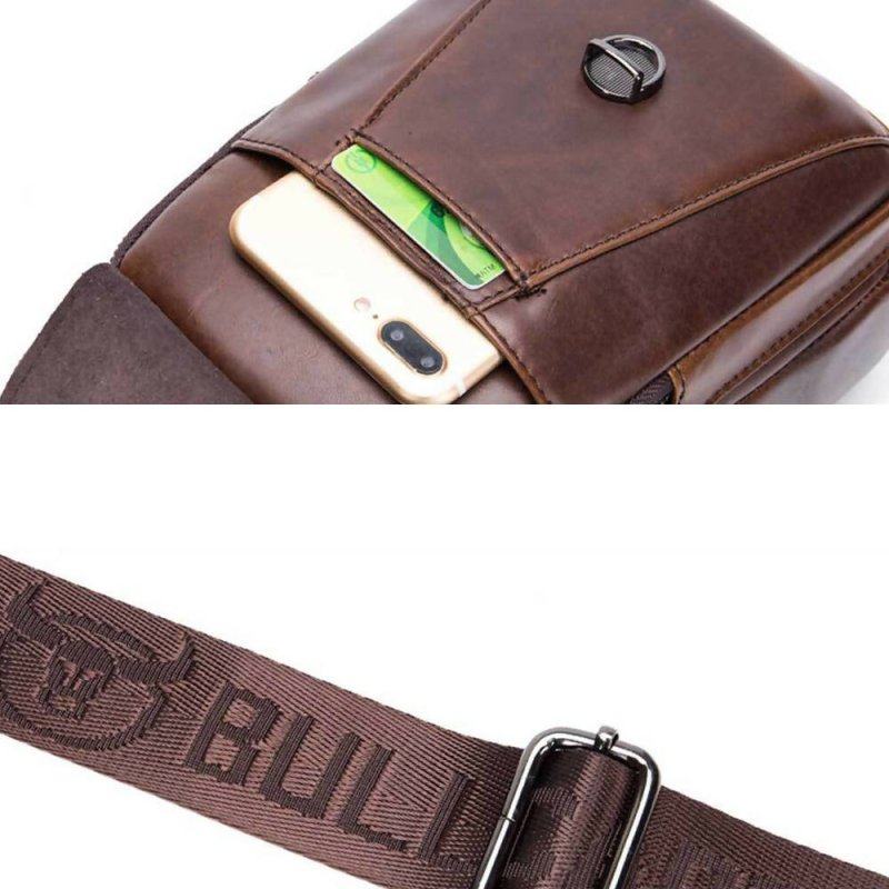 BULL CAPTAIN 110 Men Leather Shoulder Bag Cowhide Leather Multi-Function Chest Bag(Brown) - Shoulder Bag - British D'sire