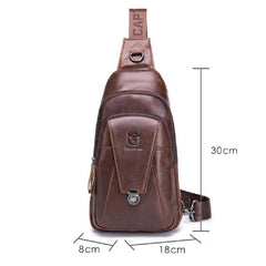 BULL CAPTAIN 110 Men Leather Shoulder Bag Cowhide Leather Multi-Function Chest Bag(Brown) - Shoulder Bag - British D'sire