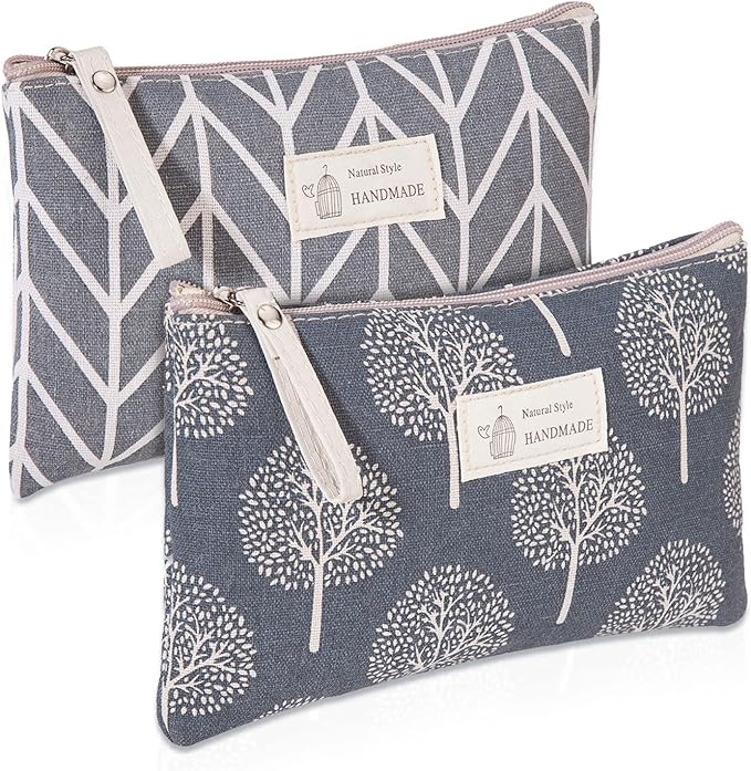 Canvas Cosmetic Bag, 2 PCS Portable Women Purses, Printed Makeup Bag Pouch Multifunctional Travel Toiletry Bag with Zipper for Cosmetics Keys Cards - British D'sire