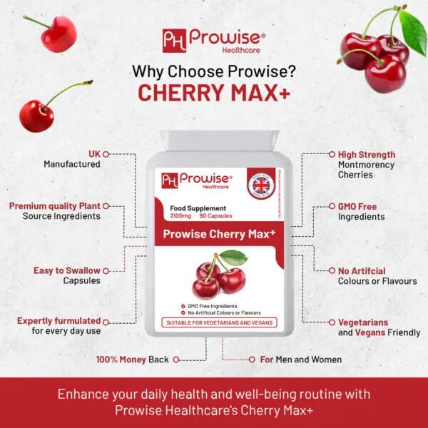 Cherry Max+ 2100mg Montmorency Cherry Added with Black Cherry I 90 Vegan Capsules High Strength I Made in The UK - Vitamins & Supplements - British D'sire