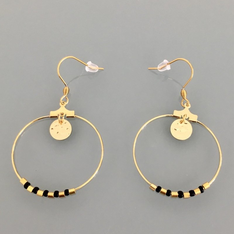 Clover Gold Hoop Earrings With Black Pearls | Jewelry for Women | Golden Hoop Earrings | Jewelry Gift for Women's - Earrings - British D'sire