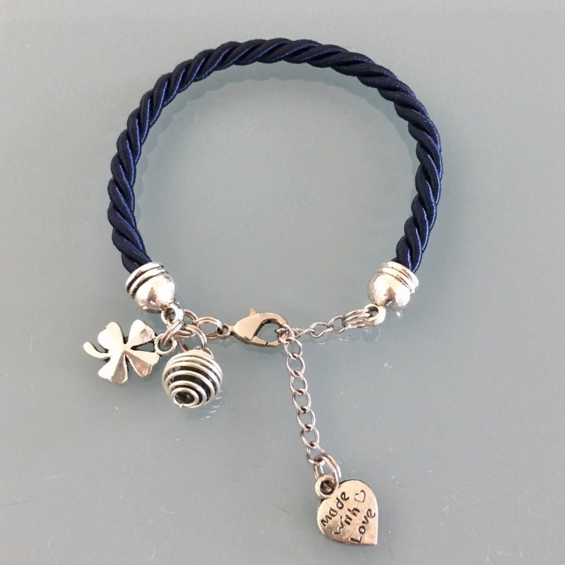 Clover Navy Woven Silk Perfume Bracelet | Jewelry Gifts | Woman Bracelet | Clover Jewelry | Birthday Woman Gift Idea - Earrings - British D'sire