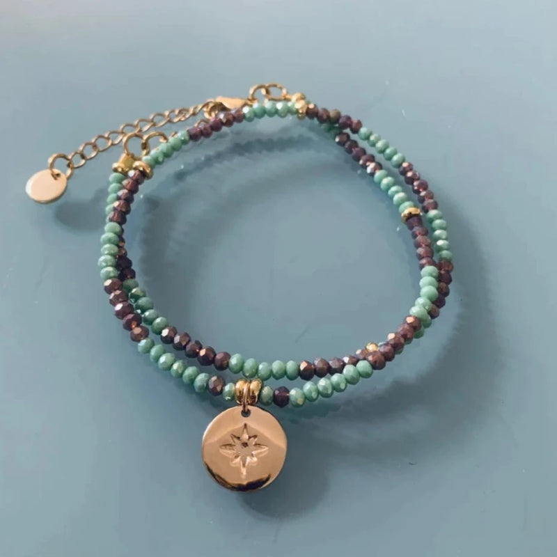 Clover Star Bracelet With Green and Purple Indian Beads - Bracelet - British D'sire
