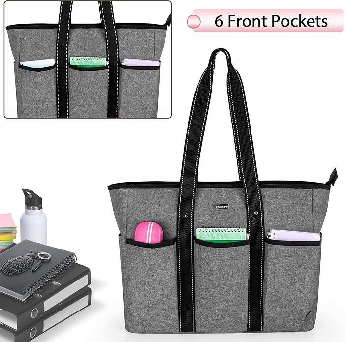 Damero Teacher Bag with Felt Organiser Insert, Teacher Utility Tote Bag with Laptop Sleeve for Work Travel School - British D'sire