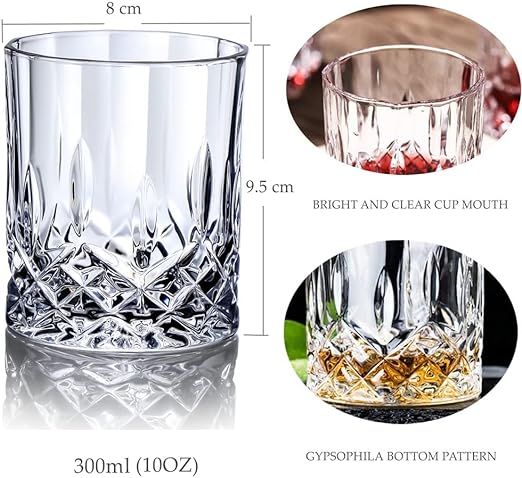 D&H Whiskey Glasses Set of 4 with an Elegant Gift Box - 11Oz/325ml Cocktail Glasses for Bourbon, Scotch, Cognac, Rocks Glasses Gift for Men, Old Fashioned Crystal Whisky Glass - Glasswares & Drinkwares - British D'sire