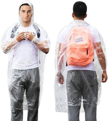 Disposable Rain Ponchos, 5 Pack Adults Emergency Raincoats Waterproof Ponchos Transparent Lightweight Rain Coats with Drawstring Hood for Disney, Festivals, Camping, Fishing - British D'sire