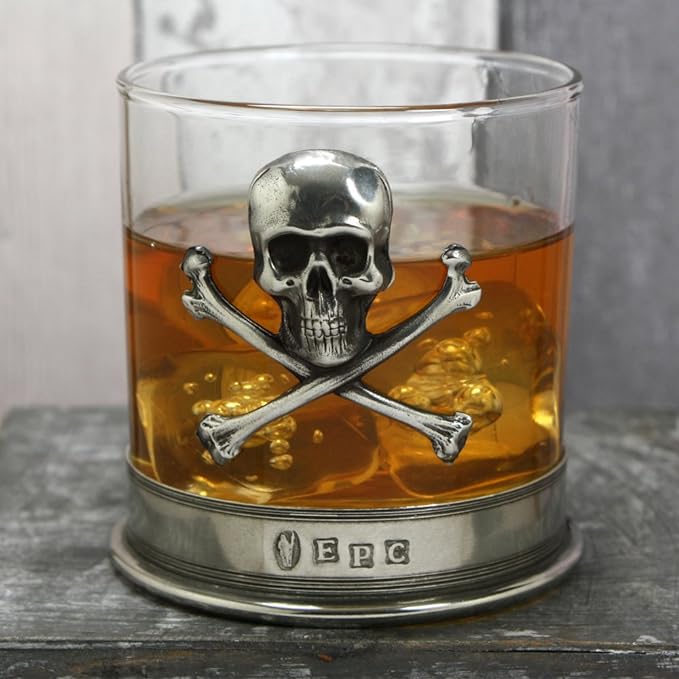 English Pewter Company Pewter Skull and Cross Bones Whisky Rum Glass Tumbler [TUM07] - British D'sire