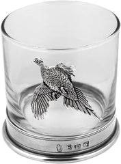 English Pewter Company Whisky Tumbler Glass with Pewter Base and Pheasant Motif [PHS104] - British D'sire