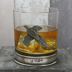 English Pewter Company Whisky Tumbler Glass with Pewter Base and Pheasant Motif [PHS104] - British D'sire