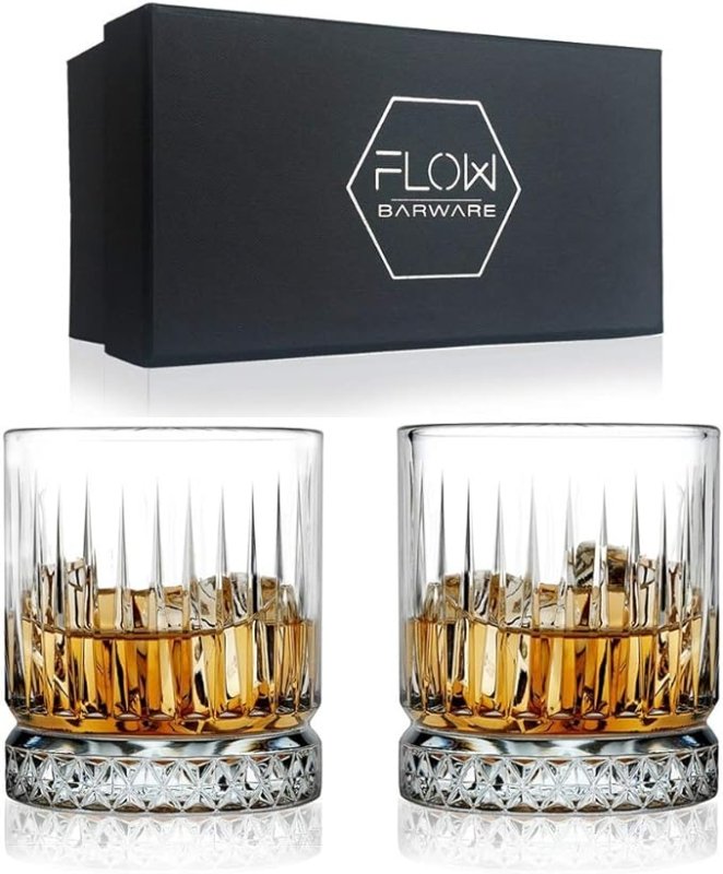 FLOW Barware GEO Whiskey Glasses | 350ml Whisky Glass | Set of 2 Whiskey Glasses | Whisky Tumbler for Scotch, Bourbon, Gin & Tonic & Negroni Cocktail | Whiskey Glassware Gift Set - British D'sire