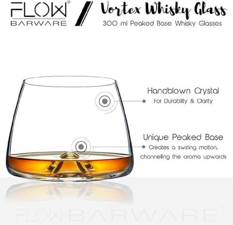 FLOW Barware Vortex Whiskey Tasting Glass Set of 2 Handblown Snifter Crystal Whisky Glasses | Unique Swirl Design Whisky Nosing Glass for Scotch - Glasswares & Drinkwares - British D'sire