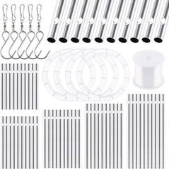 Glarks 60Pcs Wind Chime Kit Including 50Pcs 11.5cm 10cm 9cm 8cm 7cm Wind Chime Tubes and 5Pcs Swivel Hooks Clips with 100m Wind Chime Wire and 5Pcs Wind Chime Top Circles for Home Garden Decorations - British D'sire