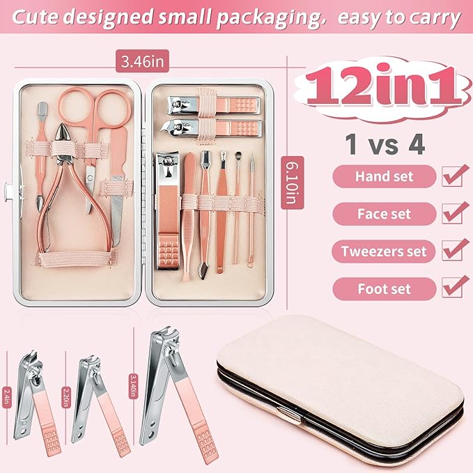 hbblie Manicure Set 12 pcs for Women/Men Stainless Steel Nail Clippers Manicure Tools Pedicure Kit Gifts- Professional Portable Grooming Kit Travel Personal Care - British D'sire