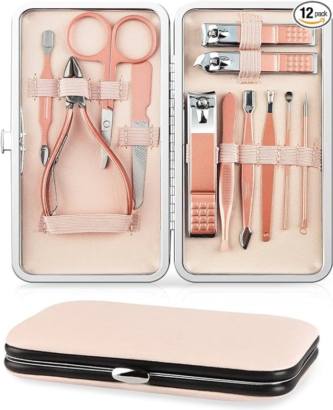 hbblie Manicure Set 12 pcs for Women/Men Stainless Steel Nail Clippers Manicure Tools Pedicure Kit Gifts- Professional Portable Grooming Kit Travel Personal Care - British D'sire