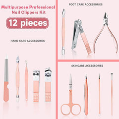 hbblie Manicure Set 12 pcs for Women/Men Stainless Steel Nail Clippers Manicure Tools Pedicure Kit Gifts- Professional Portable Grooming Kit Travel Personal Care - British D'sire