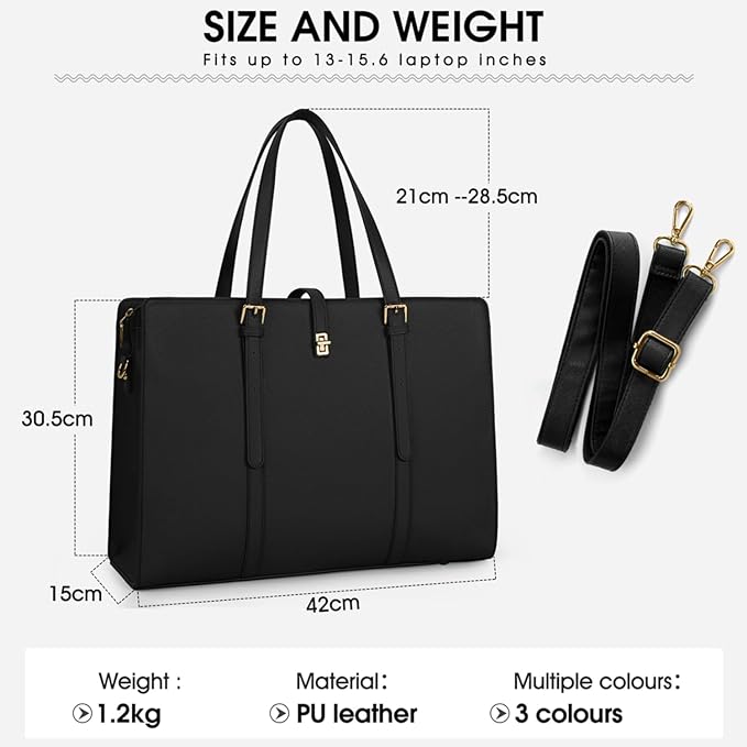 IGOLUMON Laptop Bags for Women 15.6 Inch Ladies Tote Bag Large Leather Black Laptop Handbag Designer Work Shoulder Bag for Computer Office Business School - British D'sire