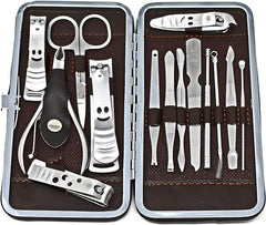 Inge Manicure Set | Leather Manicure Set | Manicure Set Men and Women | Stainless Steel Nail Kit (14 PCS) - British D'sire