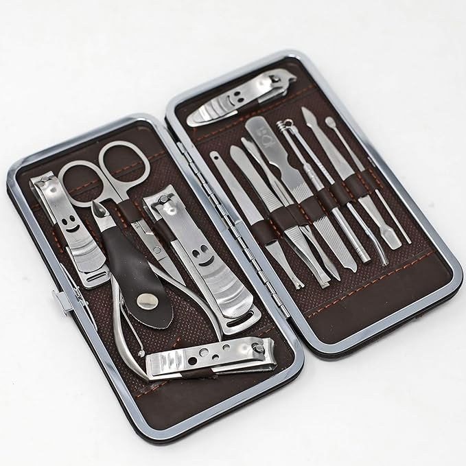 Inge Manicure Set | Leather Manicure Set | Manicure Set Men and Women | Stainless Steel Nail Kit (14 PCS) - British D'sire