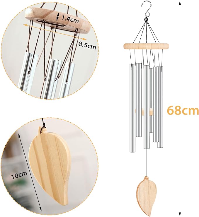 iTGOOS Wind Chime, Wind Chimes Outdoor 6 Aluminium Alloy Tubes Wind Chimes Outdoor Garden & Indoor Wind Chime Metal Wind Chimes with Wood (Silver) - British D'sire