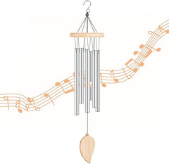 iTGOOS Wind Chime, Wind Chimes Outdoor 6 Aluminium Alloy Tubes Wind Chimes Outdoor Garden & Indoor Wind Chime Metal Wind Chimes with Wood (Silver) - British D'sire