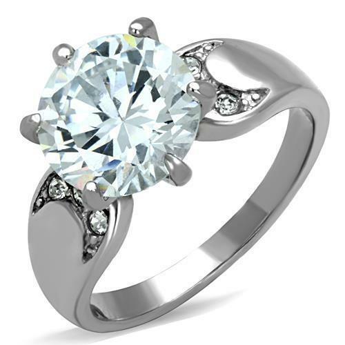 Jewellery Kingdom 12mm Cubic Zirconia Stainless Steel Accents Ladies 6CT Solitaire Ring - Jewelry Rings - British D'sire