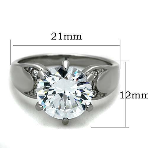 Jewellery Kingdom 12mm Cubic Zirconia Stainless Steel Accents Ladies 6CT Solitaire Ring - Jewelry Rings - British D'sire