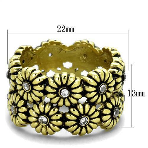 Jewellery Kingdom 13mm Flower Steel Cubic Zirconia Flower Chunky Ladies Gold Band Ring - Jewelry Rings - British D'sire