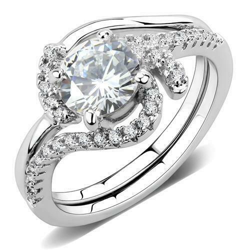 Jewellery Kingdom 1591 Simulated Diamond Band Wedding Elegant Pretty Swirl Ring Set - Jewelry Rings - British D'sire