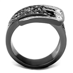 Jewellery Kingdom 15mm Stainless Steel Sparkling Ladies Buckle Black Band Ring - Jewelry Rings - British D'sire