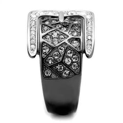 Jewellery Kingdom 15mm Stainless Steel Sparkling Ladies Buckle Black Band Ring - Jewelry Rings - British D'sire