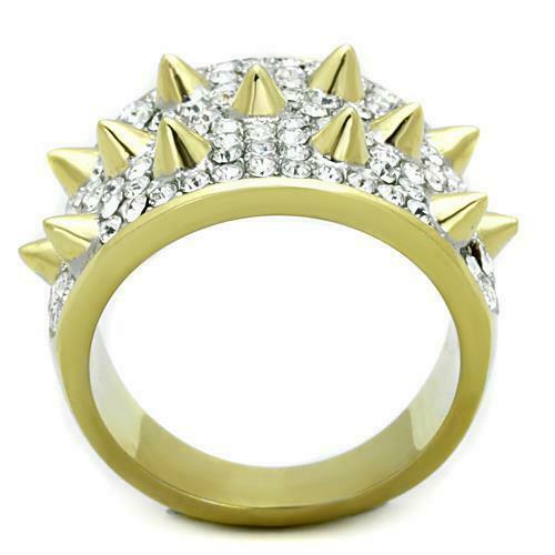 Jewellery Kingdom 18Kt Spike Clear Cubic Zirconia Steel Statement Ladies Gold Ring Band - Jewelry Rings - British D'sire