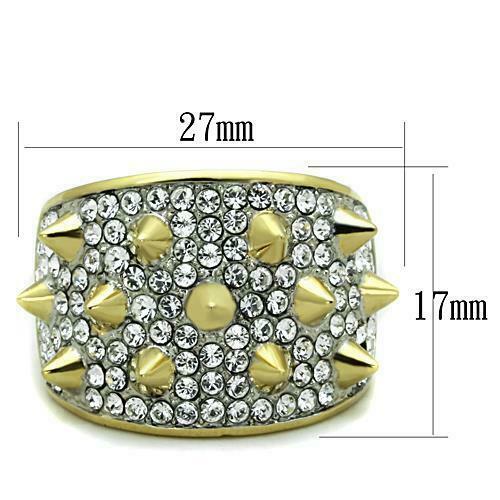 Jewellery Kingdom 18Kt Spike Clear Cubic Zirconia Steel Statement Ladies Gold Ring Band - Jewelry Rings - British D'sire