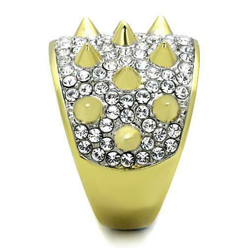 Jewellery Kingdom 18Kt Spike Clear Cubic Zirconia Steel Statement Ladies Gold Ring Band - Jewelry Rings - British D'sire