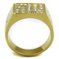 Jewellery Kingdom 18kt Steel Pinky Pave Cubic Zirconia Mens Gold Signet Ring - Jewelry Rings - British D'sire