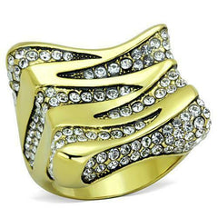 Jewellery Kingdom 18kt Zig Zag Clear Cubic Zirconia Steel Chunky Ladies Gold Ring Band - Jewelry Rings - British D'sire