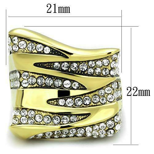 Jewellery Kingdom 18kt Zig Zag Clear Cubic Zirconia Steel Chunky Ladies Gold Ring Band - Jewelry Rings - British D'sire