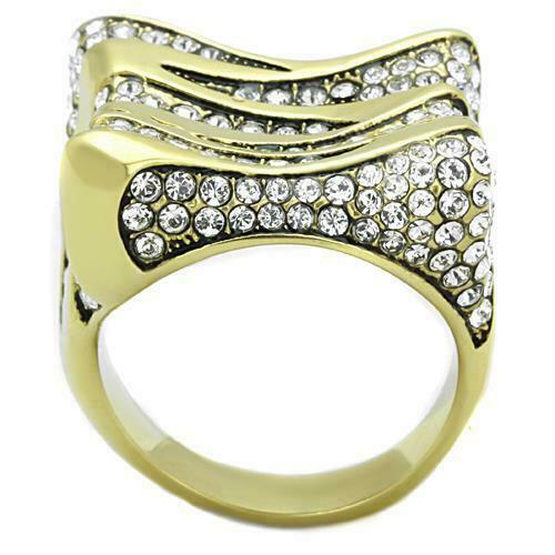 Jewellery Kingdom 18kt Zig Zag Clear Cubic Zirconia Steel Chunky Ladies Gold Ring Band - Jewelry Rings - British D'sire